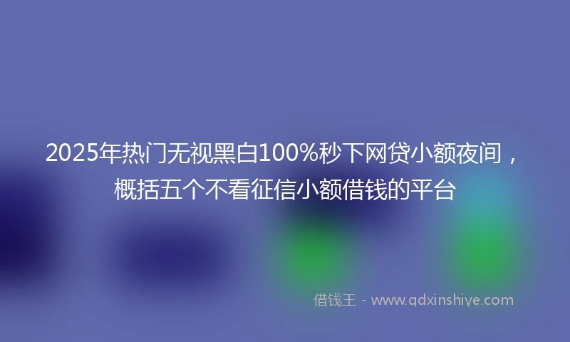 2025年热门无视黑白100%秒下网贷小额夜间，概括五个不看征信小额借钱的平台