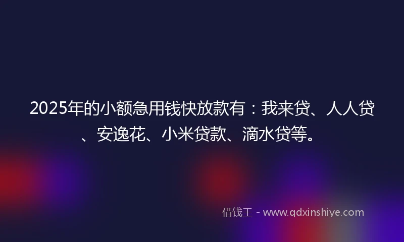 2025年的小额急用钱快放款有：我来贷、人人贷、安逸花、小米贷款、滴水贷等。