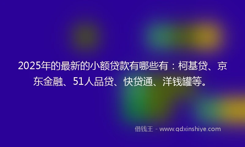 2025年的最新的小额贷款有哪些有：柯基贷、京东金融、51人品贷、快贷通、洋钱罐等。