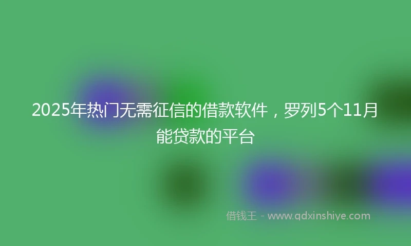 2025年热门无需征信的借款软件，罗列5个11月能贷款的平台