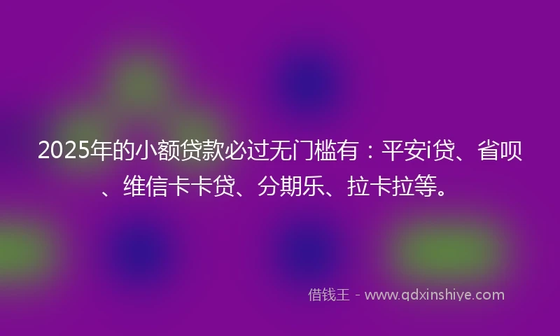 2025年的小额贷款必过无门槛有：平安i贷、省呗、维信卡卡贷、分期乐、拉卡拉等。