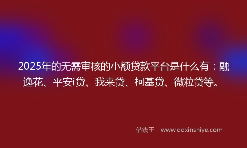2025年的无需审核的小额贷款平台是什么有：融逸花、平安i贷、我来贷、柯基贷、微粒贷等。