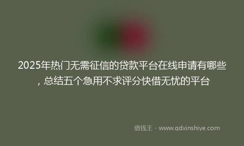 2025年热门无需征信的贷款平台在线申请有哪些，总结五个急用不求评分快借无忧的平台