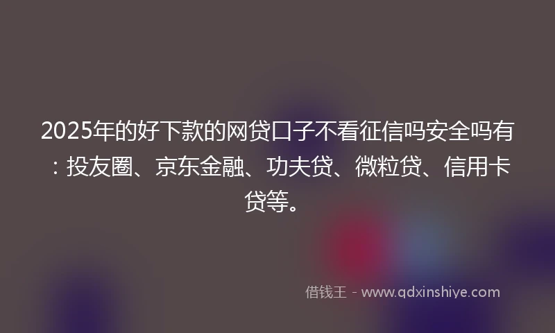 2025年的好下款的网贷口子不看征信吗安全吗有：投友圈、京东金融、功夫贷、微粒贷、信用卡贷等。