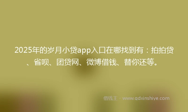 2025年的岁月小贷app入口在哪找到有：拍拍贷、省呗、团贷网、微博借钱、替你还等。