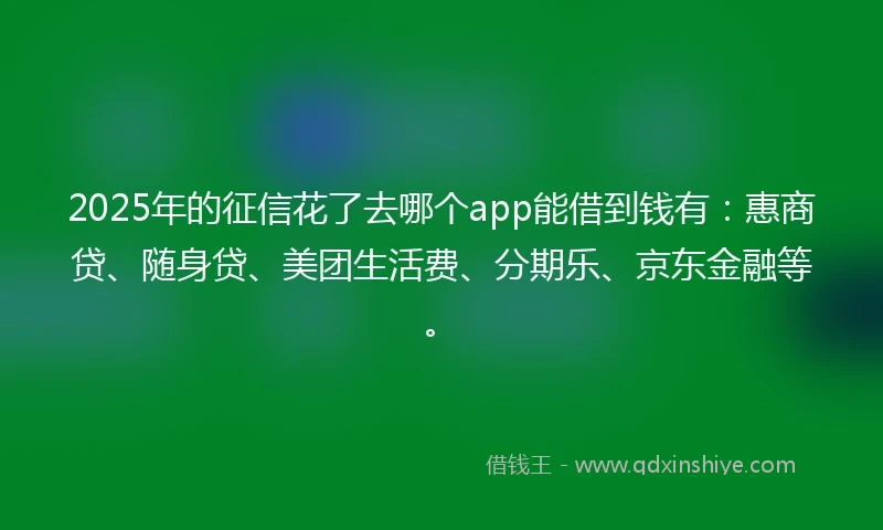 2025年的征信花了去哪个app能借到钱有：惠商贷、随身贷、美团生活费、分期乐、京东金融等。