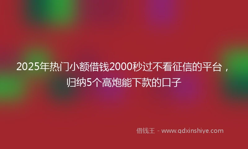 2025年热门小额借钱2000秒过不看征信的平台，归纳5个高炮能下款的口子
