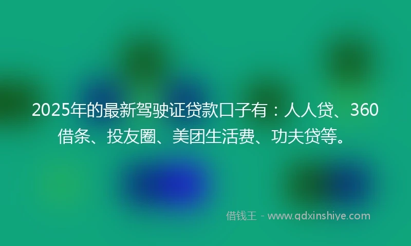 2025年的最新驾驶证贷款口子有：人人贷、360借条、投友圈、美团生活费、功夫贷等。