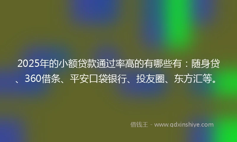 2025年的小额贷款通过率高的有哪些有：随身贷、360借条、平安口袋银行、投友圈、东方汇等。