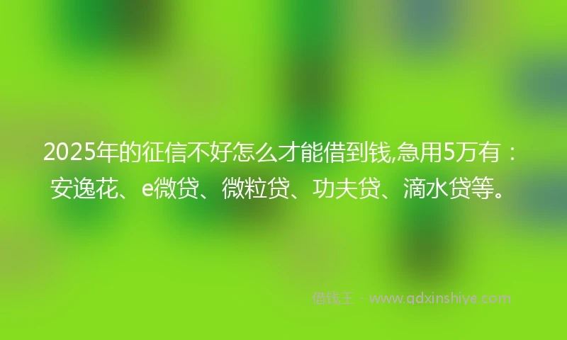 2025年的征信不好怎么才能借到钱,急用5万有：安逸花、e微贷、微粒贷、功夫贷、滴水贷等。