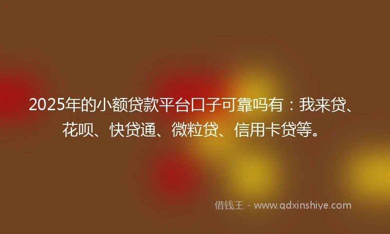 2025年的小额贷款平台口子可靠吗有：我来贷、花呗、快贷通、微粒贷、信用卡贷等。