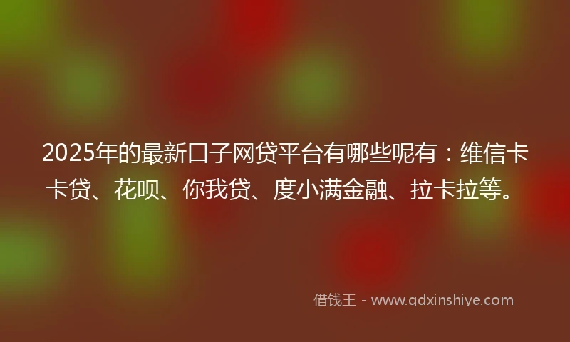 2025年的最新口子网贷平台有哪些呢有：维信卡卡贷、花呗、你我贷、度小满金融、拉卡拉等。