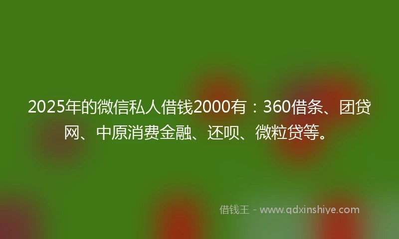 2025年的微信私人借钱2000有：360借条、团贷网、中原消费金融、还呗、微粒贷等。