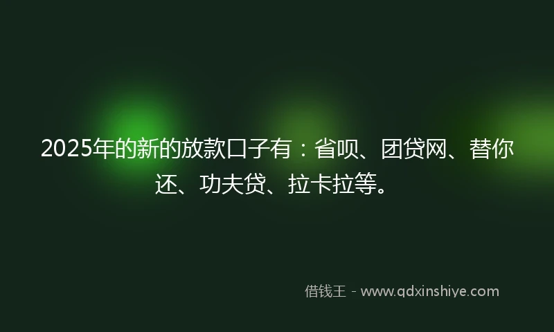 2025年的新的放款口子有：省呗、团贷网、替你还、功夫贷、拉卡拉等。
