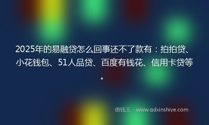 2025年的易融贷怎么回事还不了款有：拍拍贷、小花钱包、51人品贷、百度有钱花、信用卡贷等。