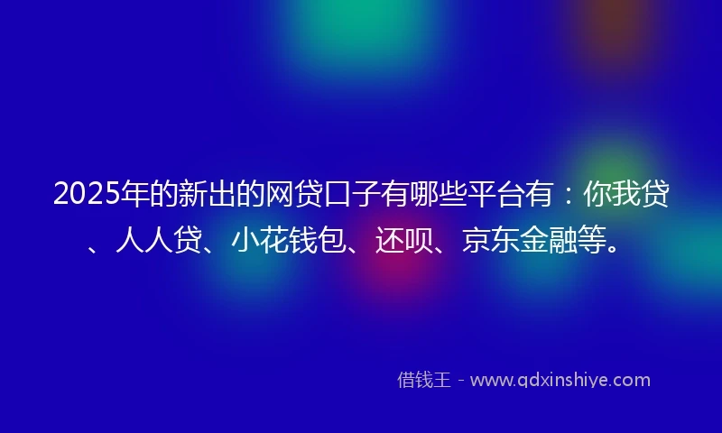 2025年的新出的网贷口子有哪些平台有：你我贷、人人贷、小花钱包、还呗、京东金融等。