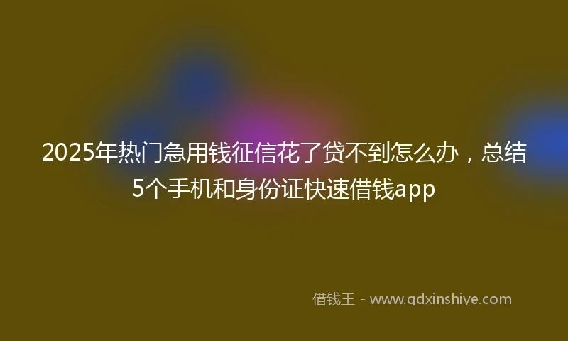 2025年热门急用钱征信花了贷不到怎么办，总结5个手机和身份证快速借钱app