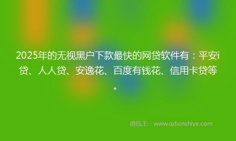 2025年的无视黑户下款最快的网贷软件有：平安i贷、人人贷、安逸花、百度有钱花、信用卡贷等。