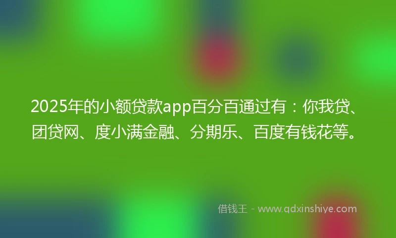 2025年的小额贷款app百分百通过有：你我贷、团贷网、度小满金融、分期乐、百度有钱花等。