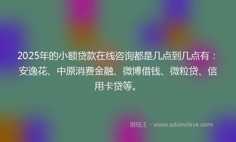 2025年的小额贷款在线咨询都是几点到几点有：安逸花、中原消费金融、微博借钱、微粒贷、信用卡贷等。