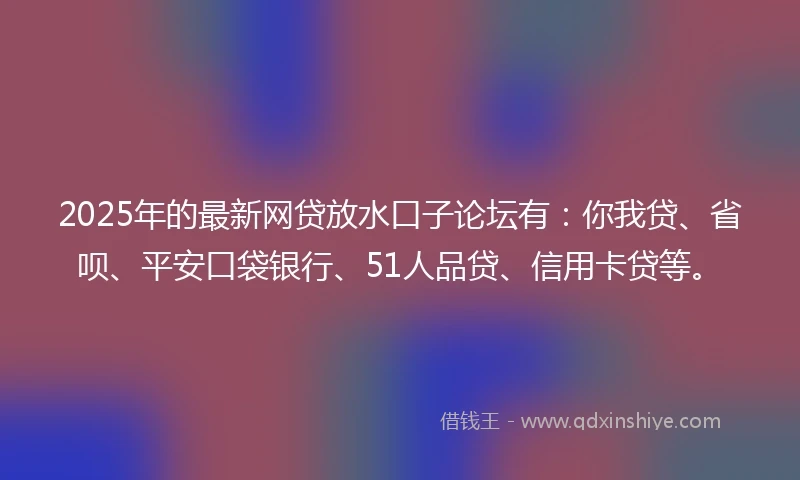 2025年的最新网贷放水口子论坛有：你我贷、省呗、平安口袋银行、51人品贷、信用卡贷等。