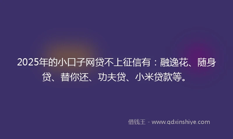 2025年的小口子网贷不上征信有：融逸花、随身贷、替你还、功夫贷、小米贷款等。