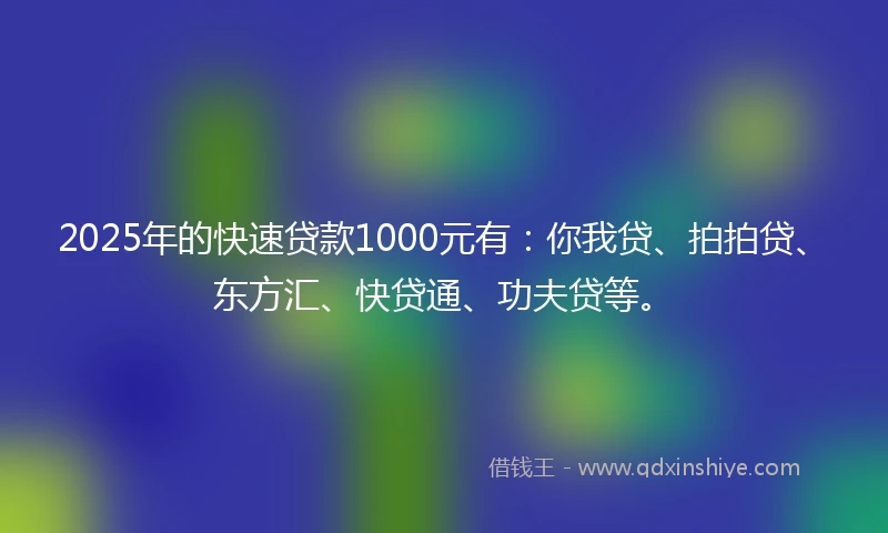 2025年的快速贷款1000元有：你我贷、拍拍贷、东方汇、快贷通、功夫贷等。