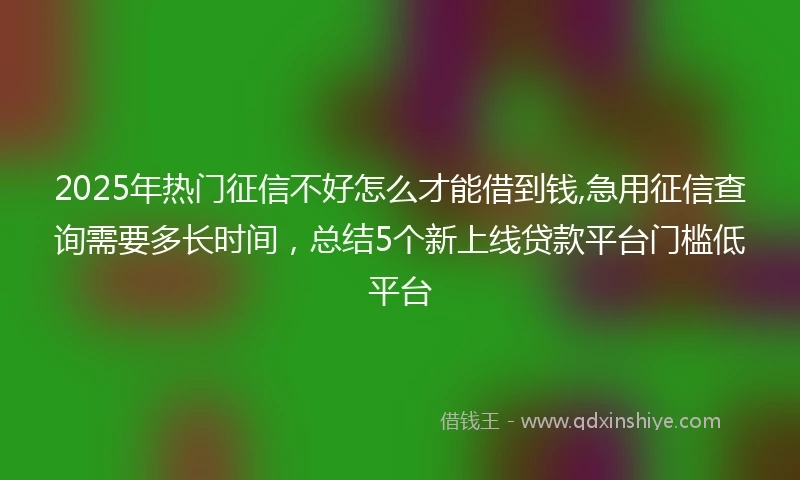 2025年热门征信不好怎么才能借到钱,急用征信查询需要多长时间，总结5个新上线贷款平台门槛低平台