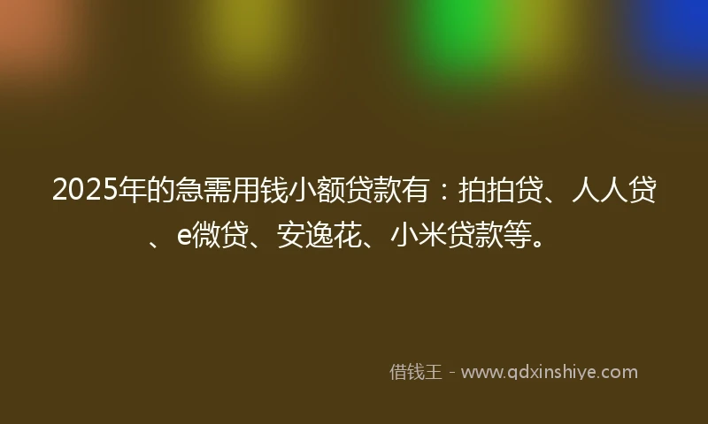 2025年的急需用钱小额贷款有：拍拍贷、人人贷、e微贷、安逸花、小米贷款等。