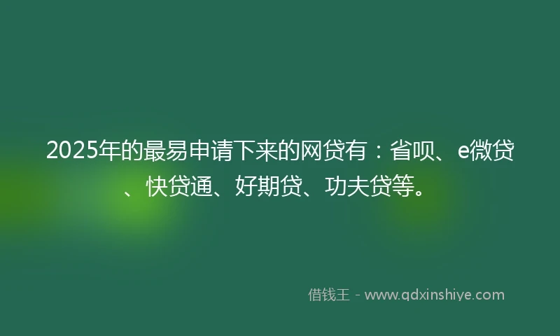 2025年的最易申请下来的网贷有：省呗、e微贷、快贷通、好期贷、功夫贷等。