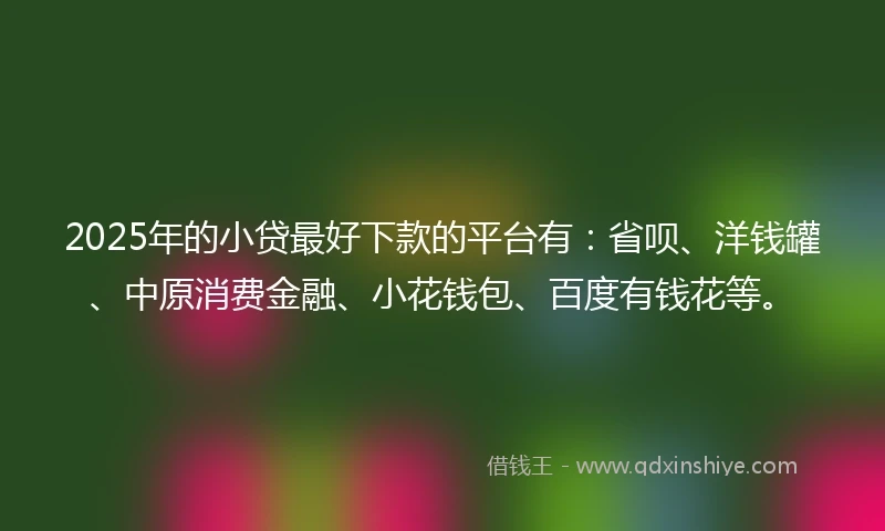 2025年的小贷最好下款的平台有：省呗、洋钱罐、中原消费金融、小花钱包、百度有钱花等。