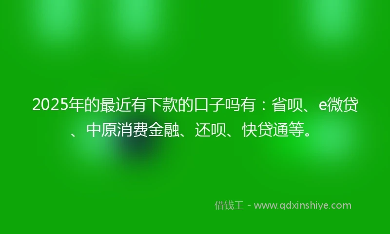 2025年的最近有下款的口子吗有：省呗、e微贷、中原消费金融、还呗、快贷通等。