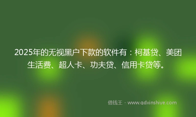 2025年的无视黑户下款的软件有：柯基贷、美团生活费、超人卡、功夫贷、信用卡贷等。