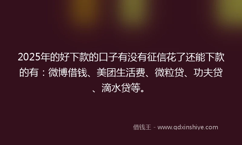 2025年的好下款的口子有没有征信花了还能下款的有：微博借钱、美团生活费、微粒贷、功夫贷、滴水贷等。