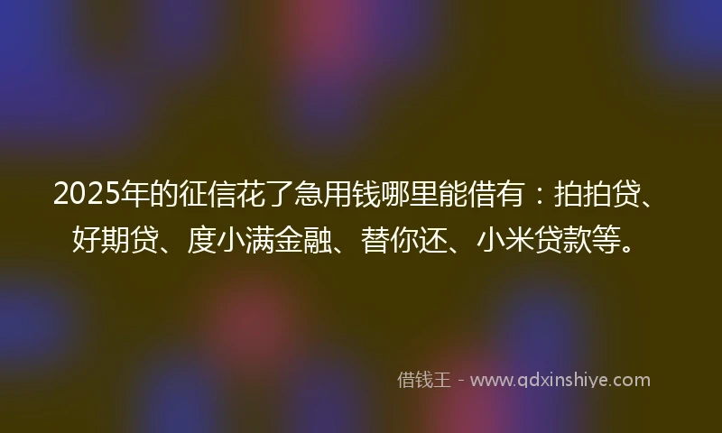 2025年的征信花了急用钱哪里能借有:拍拍贷、好期贷、度小满金融、替你还、小米贷款等。