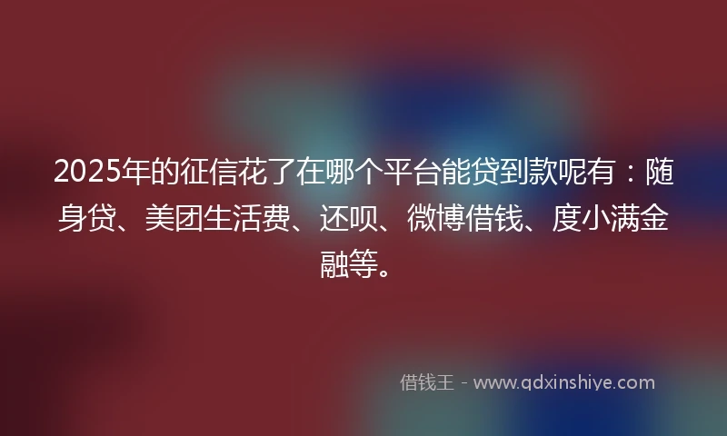 2025年的征信花了在哪个平台能贷到款呢有：随身贷、美团生活费、还呗、微博借钱、度小满金融等。