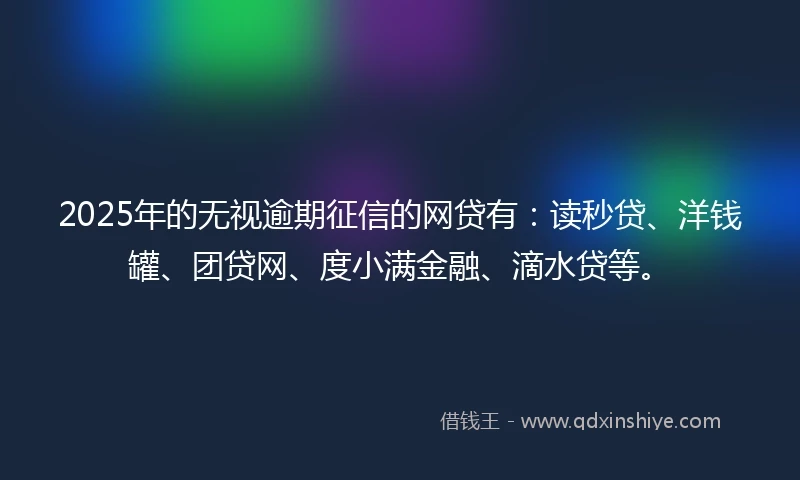 2025年的无视逾期征信的网贷有：读秒贷、洋钱罐、团贷网、度小满金融、滴水贷等。