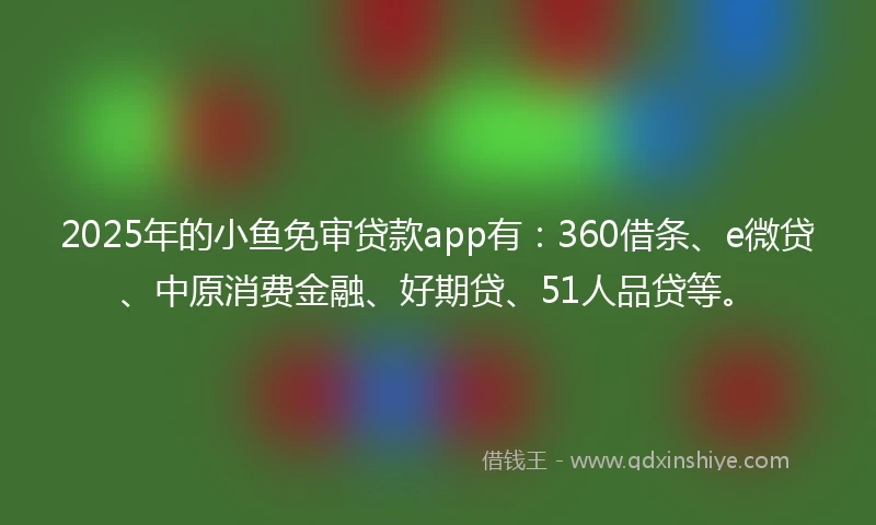 2025年的小鱼免审贷款app有：360借条、e微贷、中原消费金融、好期贷、51人品贷等。