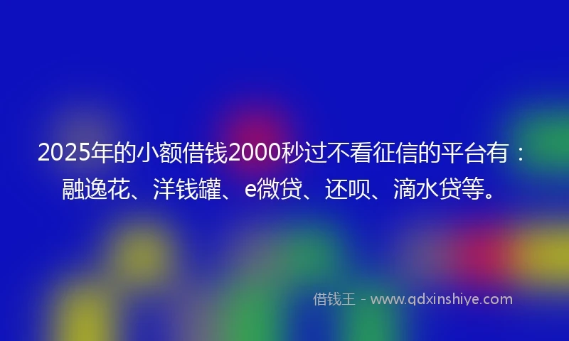 2025年的小额借钱2000秒过不看征信的平台有：融逸花、洋钱罐、e微贷、还呗、滴水贷等。