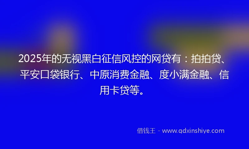 2025年的无视黑白征信风控的网贷有：拍拍贷、平安口袋银行、中原消费金融、度小满金融、信用卡贷等。