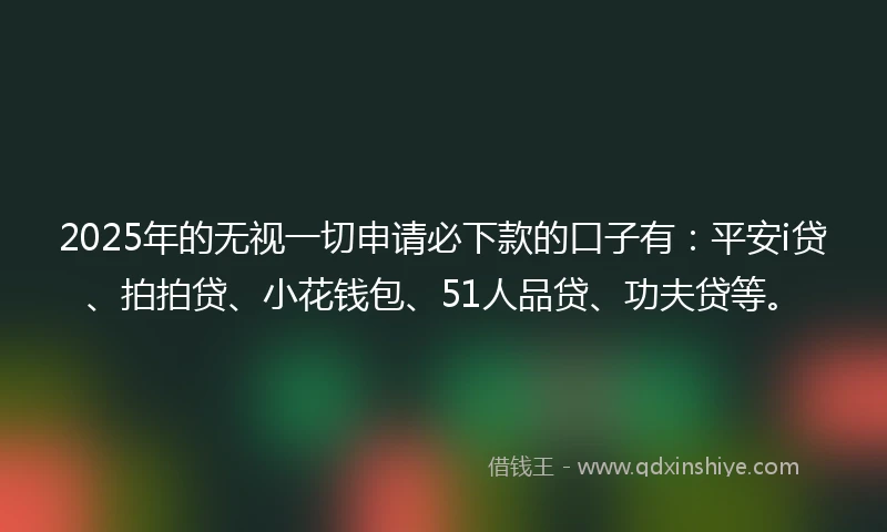 2025年的无视一切申请必下款的口子有：平安i贷、拍拍贷、小花钱包、51人品贷、功夫贷等。