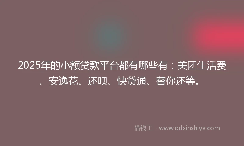 2025年的小额贷款平台都有哪些有：美团生活费、安逸花、还呗、快贷通、替你还等。