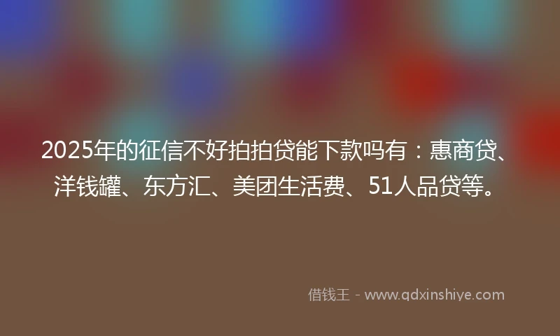 2025年的征信不好拍拍贷能下款吗有：惠商贷、洋钱罐、东方汇、美团生活费、51人品贷等。