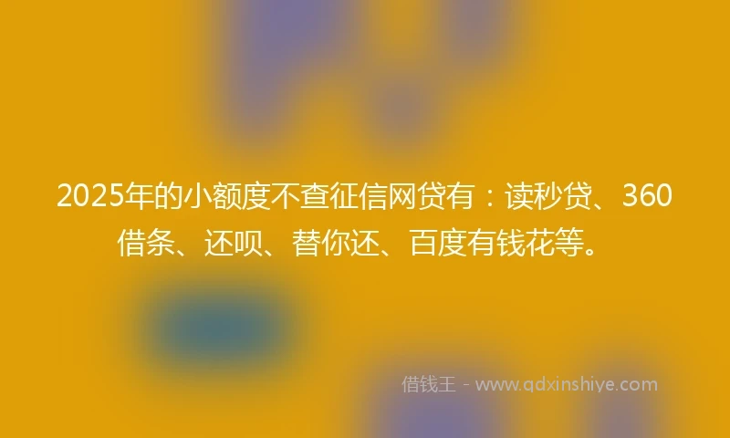 2025年的小额度不查征信网贷有：读秒贷、360借条、还呗、替你还、百度有钱花等。
