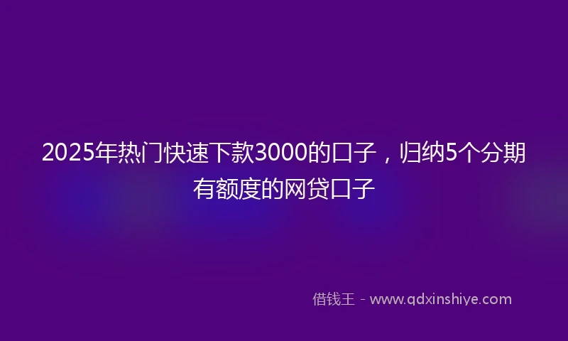 2025年热门快速下款3000的口子，归纳5个分期有额度的网贷口子