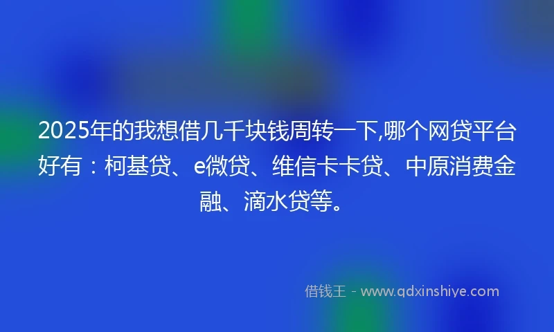 2025年的我想借几千块钱周转一下,哪个网贷平台好有：柯基贷、e微贷、维信卡卡贷、中原消费金融、滴水贷等。