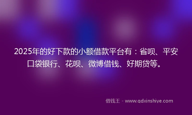 2025年的好下款的小额借款平台有：省呗、平安口袋银行、花呗、微博借钱、好期贷等。