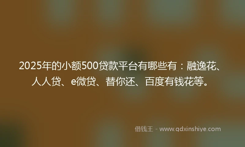 2025年的小额500贷款平台有哪些有：融逸花、人人贷、e微贷、替你还、百度有钱花等。