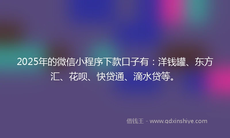 2025年的微信小程序下款口子有：洋钱罐、东方汇、花呗、快贷通、滴水贷等。