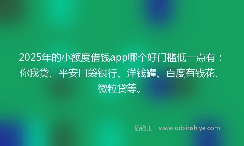 2025年的小额度借钱app哪个好门槛低一点有：你我贷、平安口袋银行、洋钱罐、百度有钱花、微粒贷等。
